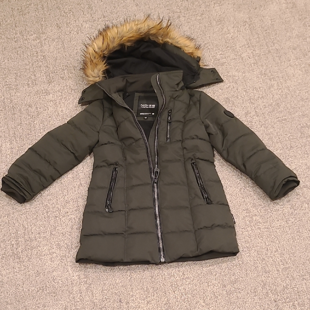 Noize Kids Olive Puffer Jacket with Faux Fur Hood